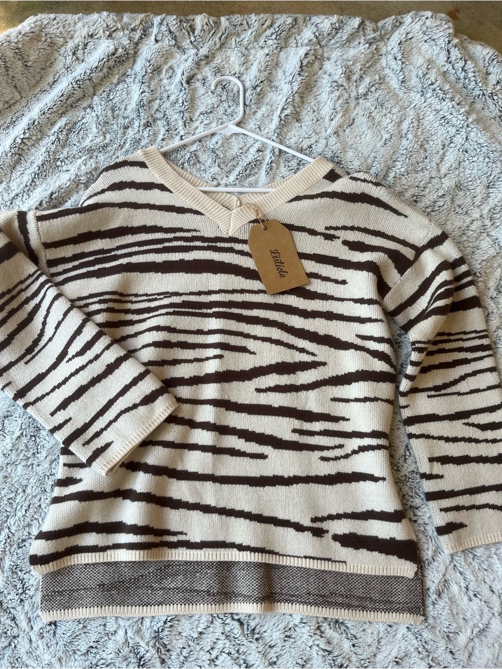 Listicle Cream and Brown Striped V-Neck Sweater